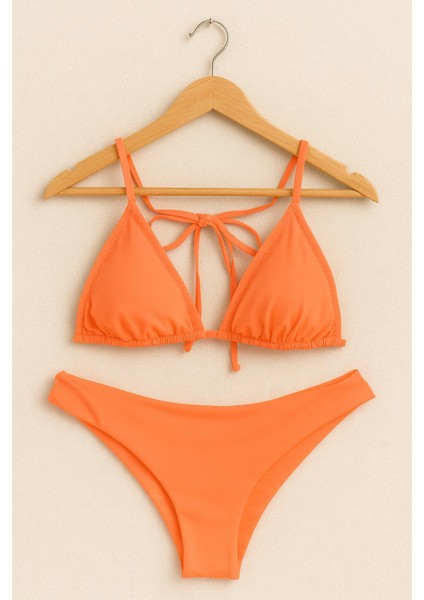 Kadın Üçgen Bağlamalı Turuncu Bikini Takımı – Esnek Likralı 1001-57 indirimleri
