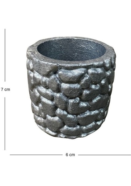 3226 El Yapımı Taş Motifli Simli Gümüş ve Gold 2'li Dekor Saksısı - 6 x 7 cm modelleri