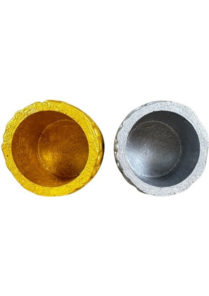 3226 El Yapımı Taş Motifli Simli Gümüş ve Gold 2'li Dekor Saksısı - 6 x 7 cm indirimleri