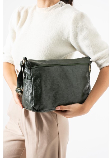 Yıkama deri Çapraz Askılı Omuz Çantası Poliüretan Deri Haki MODEL:(571-14-16A) fiyatları