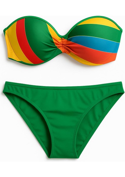 Renkli Şerit Detaylı Straplez Bikini Takımı – Yeşil Alt 1190-67 modelleri