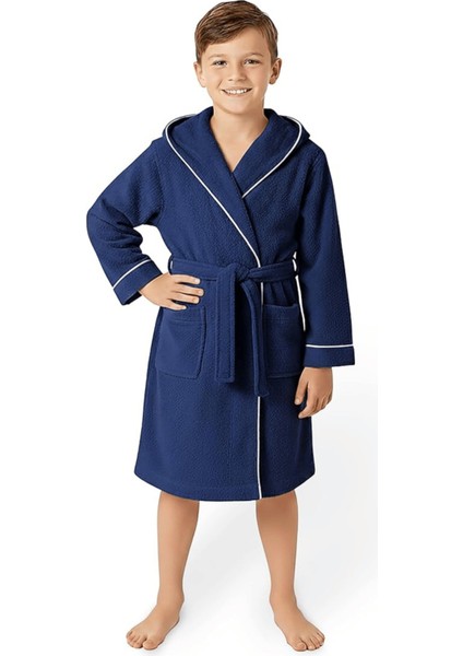 Çocuk Bornoz 13-14 Yaş | %100 Pamuklu-Lacivert-Yumuşak Doku-Kapüşonlu-Cepli-Biyeli indirimleri