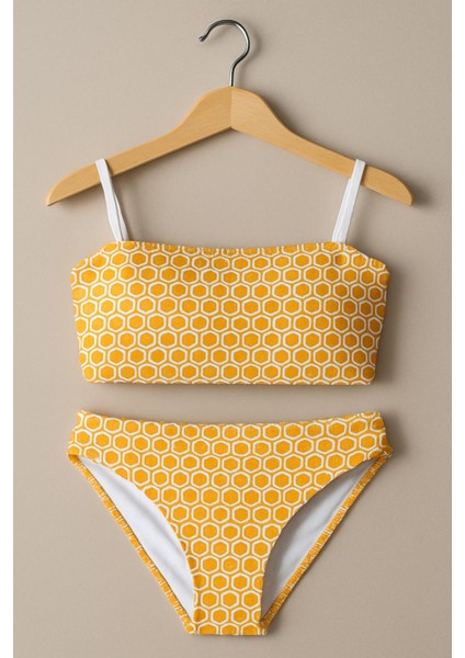 Bal Petek Desenli Sarı Bikini Takımı – Çift Taraflı Şık Tasarım 1140-S