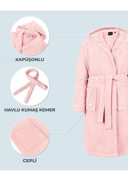 Çocuk Bornoz 11-12 Yaş | %100 Pamuklu-Pembe-Yumuşak Doku-Kapüşonlu-Cepli-Biyeli indirimleri