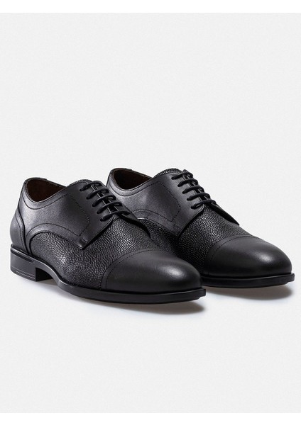 Ayakkabı Siyah Hakiki Deri El Yapımı Çift Dokulu Prestij Simgesi Cap Toe Klasik Erkek Ayakkabı