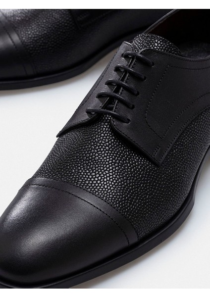 Ayakkabı Siyah Hakiki Deri El Yapımı Çift Dokulu Prestij Simgesi Cap Toe Klasik Erkek Ayakkabı fırsatları