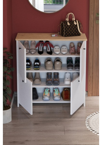 4 Kapaklı Ayakkabılık 4 Bölmeli Ayakkabılık Çok Amaçlı Dolap Tetra Safir Meşe Beyaz fiyatları
