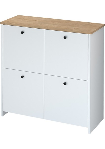 4 Kapaklı Ayakkabılık 4 Bölmeli Ayakkabılık Çok Amaçlı Dolap Tetra Safir Meşe Beyaz modelleri