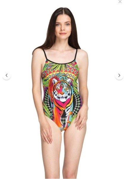 Kadın Dijital Kaplan Baskılı Renkli Tek Parça Mayo – Ince Askılı 20351