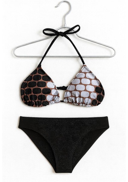Retro Desen Üçgen Bikini Takımı – Siyah Alt Parça 0206- modelleri