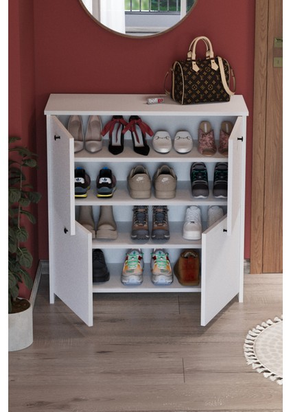 4 Kapaklı Ayakkabılık 4 Bölmeli Ayakkabılık Çok Amaçlı Dolap Tetra Beyaz fiyatları