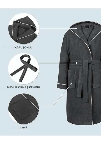 Çocuk Bornoz 15-16 | %100 Pamuklu-Antrasit-Yumuşak Doku-Kapüşonlu-Cepli-Biyeli fırsatları