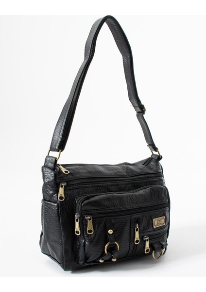 Yıkama deri Çapraz Askılı Omuz Çantası Poliüretan Deri Siyah MODEL:(571-14-16B) modelleri