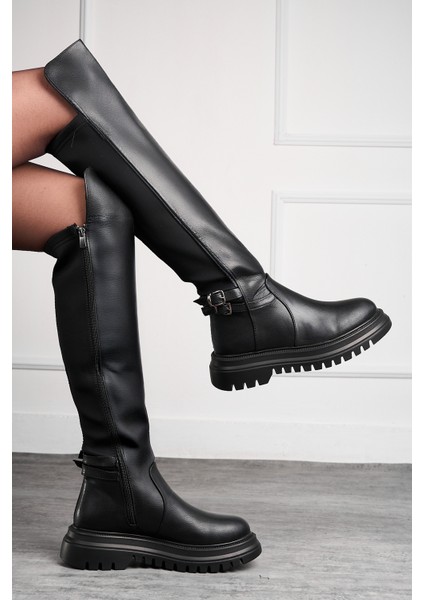 Günlük Kadın Çizme Kalın Tırtıklı Taban Dalgıç Kumaş Tokalı Dizüstü Fermuarlı Oval Burunlu 367 modelleri