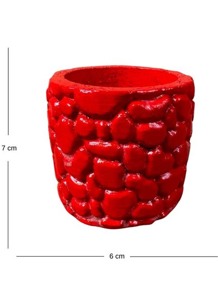 0696 El Yapımı Taş Motifli Kırmızı ve Koyu Yeşil 2'li Dekor Saksısı- 6 x 7 cm fiyatları