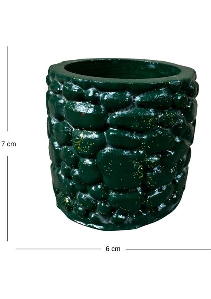 0696 El Yapımı Taş Motifli Kırmızı ve Koyu Yeşil 2'li Dekor Saksısı- 6 x 7 cm modelleri
