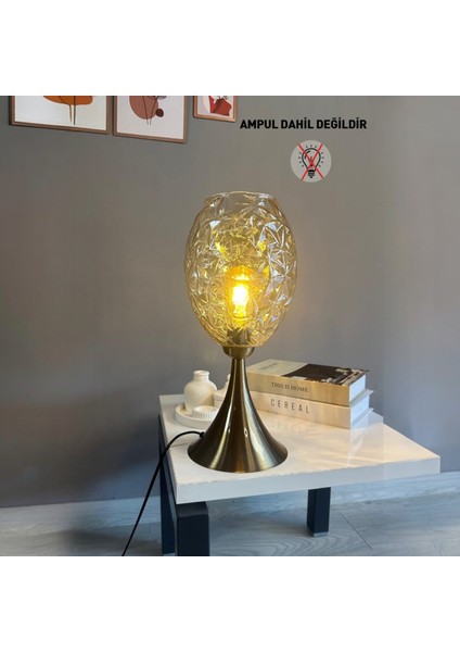 Veltro Cam Bal Rengi Masa Lambası Dekoratif Masaüstü Aydınlatma Hol Abajur Yatak Odası Başucu Lamba