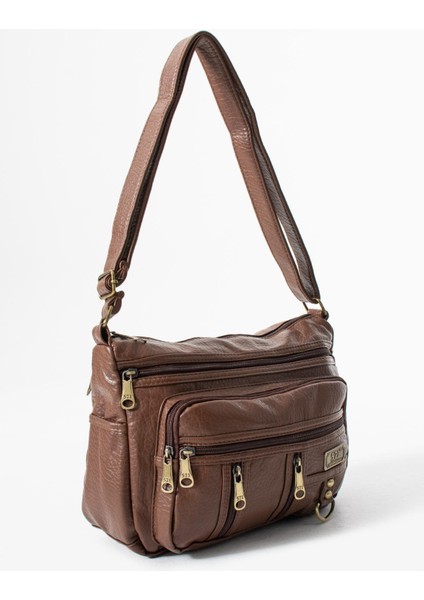 Yıkama deri Çapraz Askılı Omuz Çantası Poliüretan Deri Taba MODEL:(571-14-16D) modelleri