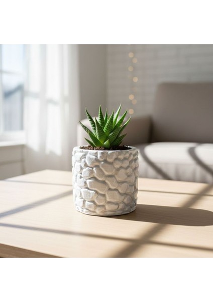 7823 El Yapımı Taş Desenli Dekoratif Minik Gri Saksı / Biblo - 6 x 7 cm fırsatları