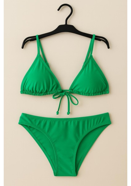 Kadın Yeşil Üçgen Bağlamalı Bikini Takımı – Likralı Esnek Kumaş 1001-56 fırsatları