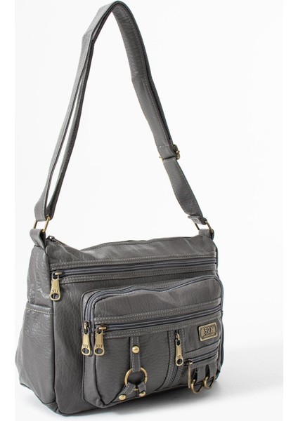 Yıkama deri Çapraz Askılı Omuz Çantası Poliüretan Deri Gri MODEL:(571-14-16B) modelleri