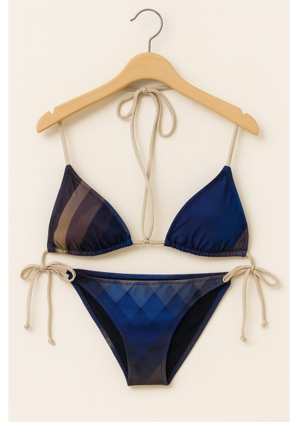 Kadın Üçgen Desenli Bikini Takımı – Lacivert Mavi Geçişli, Ipli Ayarlanabilir 1001-63 fırsatları