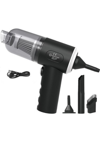 Çok Amaçlı Mini El Süpürgesi ve Hava Üfleyici – Güçlü Vakum + Üfleme, Çoklu Başlık, USB Şarjlı