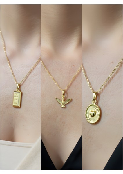 Üçlü Kombin Altın Kaplama Sembol Kolye Seti