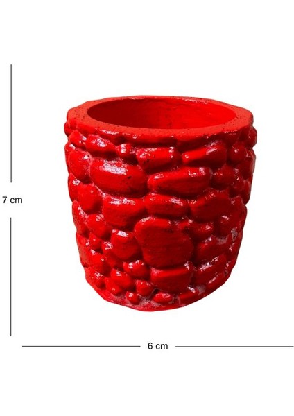 0655 El Yapımı Taş Motifli Simli Kırmızı ve Yeşil 2'li Dekor Saksısı - 6 x 7 cm modelleri