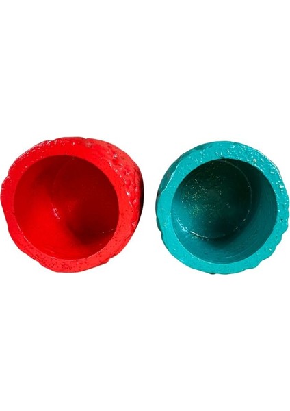 0655 El Yapımı Taş Motifli Simli Kırmızı ve Yeşil 2'li Dekor Saksısı - 6 x 7 cm indirimleri