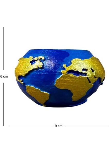 9197 El Yapımı Dünya Şeklinde Mavi - Gold Renk Saksı / Mumluk Dekoratif Obje - 6 x 9 cm fiyatları
