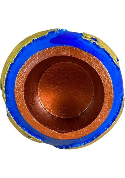 9197 El Yapımı Dünya Şeklinde Mavi - Gold Renk Saksı / Mumluk Dekoratif Obje - 6 x 9 cm modelleri