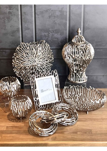 Antik Eskitme Gümüş 7 Parça Salon Aksesuarı
