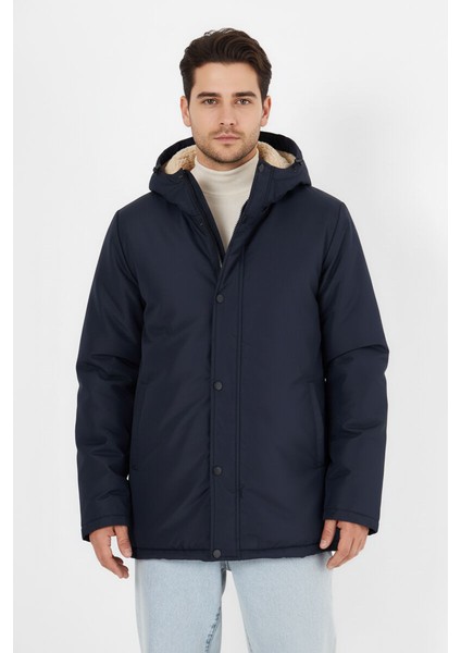 İçi Kürklü Su ve Rüzgar Geçirmez Cepli Kapüşonlu Erkek Mont