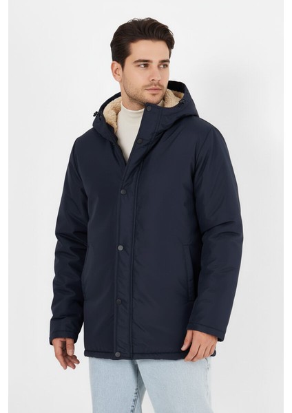 İçi Kürklü Su ve Rüzgar Geçirmez Cepli Kapüşonlu Erkek Mont