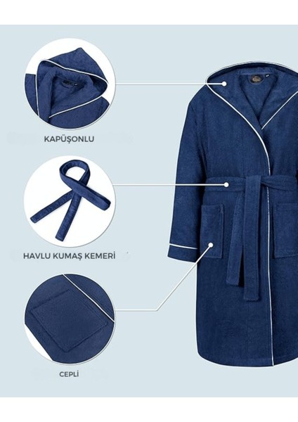 Çocuk Bornoz 7-8 Yaş | %100 Pamuklu-Lacivert-Yumuşak Doku-Kapüşonlu-Cepli-Biyeli fırsatları