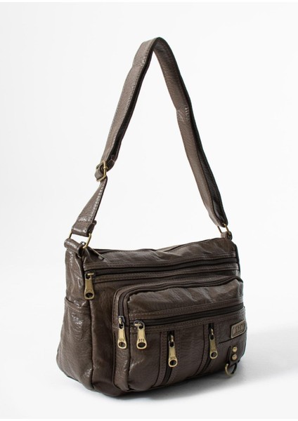 Yıkama deri Çapraz Askılı Omuz Çantası Poliüretan Deri Vizon MODEL:(571-14-16D) modelleri