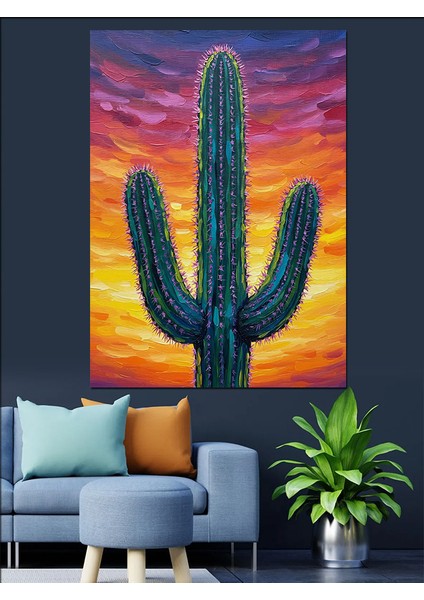 Neon Yeşil Kaktüs Bitki Dekoratif Kanvas - Mdf Ahşap Tablo