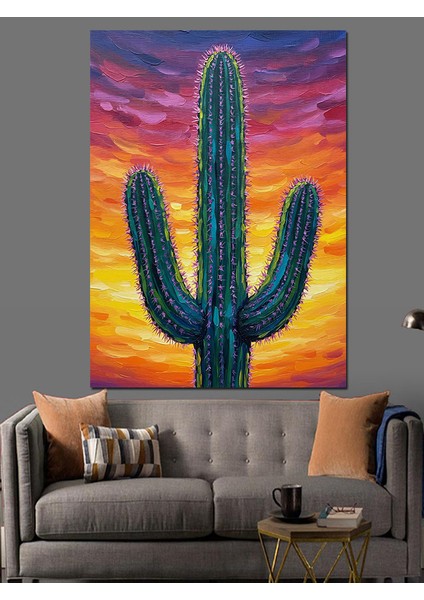 Neon Yeşil Kaktüs Bitki Dekoratif Kanvas - Mdf Ahşap Tablo fiyatları