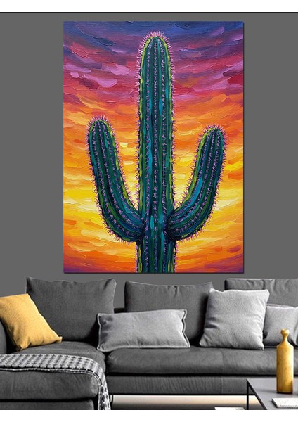 Neon Yeşil Kaktüs Bitki Dekoratif Kanvas - Mdf Ahşap Tablo modelleri
