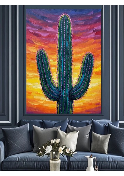 Neon Yeşil Kaktüs Bitki Dekoratif Kanvas - Mdf Ahşap Tablo fırsatları