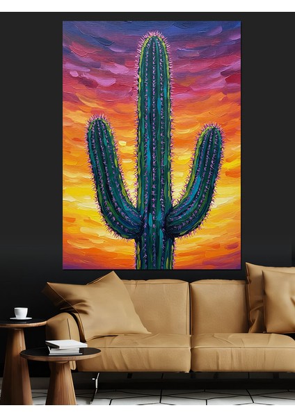 Neon Yeşil Kaktüs Bitki Dekoratif Kanvas - Mdf Ahşap Tablo indirimleri
