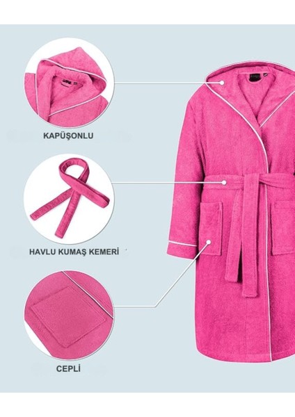 Çocuk Bornoz 15-16 Yaş | %100 Pamuklu-Fuşya-Yumuşak Doku-Kapüşonlu-Cepli-Biyeli fırsatları