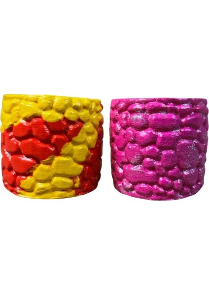 3829 El Yapımı Taş Motifli Sarı ve Pembe Dekor Saksısı - 6 x 7 cm fırsatları