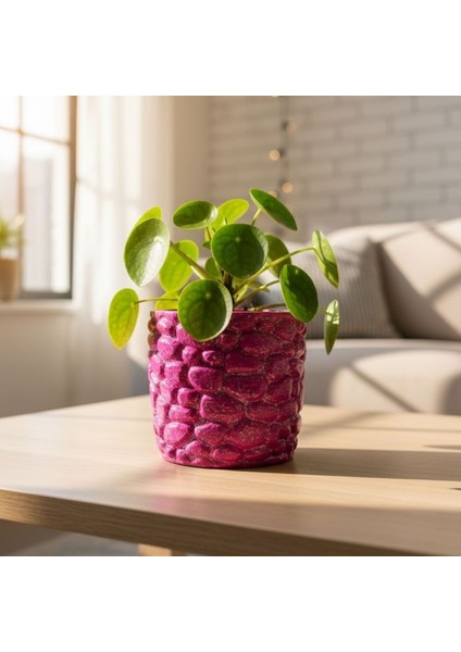 3829 El Yapımı Taş Motifli Sarı ve Pembe Dekor Saksısı - 6 x 7 cm