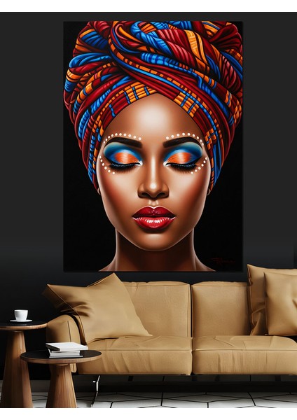 Renkli Başlıklı Afrika Kadın Dekoratif Kanvas - Mdf Ahşap Tablo fiyatları