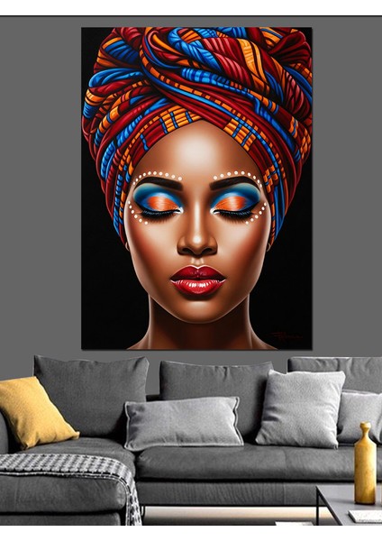 Renkli Başlıklı Afrika Kadın Dekoratif Kanvas - Mdf Ahşap Tablo indirimleri