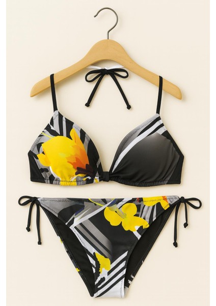 Kadın Üçgen Desenli Bikini Takımı – Siyah Gri Sarı Çiçek Baskılı, Ayarlanabilir Ipli 1001-522 indirimleri