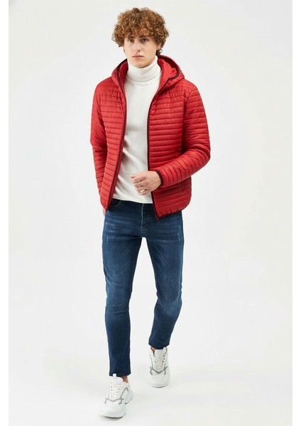 İçi Astarlı Su ve Rüzgar Geçirmez Cepli Kapüşonlu Erkek Mont