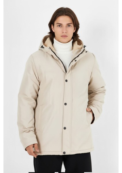 İçi Kürklü Su ve Rüzgar Geçirmez Cepli Kapüşonlu Erkek Mont